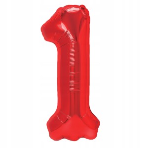 Balon foliowy Cyfra 1, czerwony,  40cm.