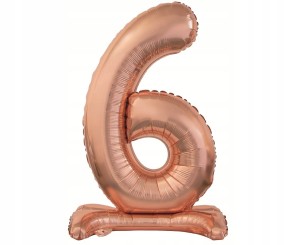 Balon foliowy cyfra 6 stojąca, różowo złota 74 cm