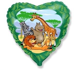 Balon foliowy serce zwierzęta z dżungli Safari