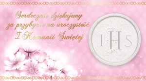 Podziękowanie i wizytownik 2 w 1 KOMUNIA różowe