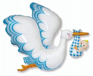 Balon foliowy Bocian,  Baby Boy,  Narodziny, 61 cm. 