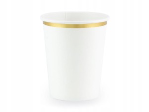 Kubeczki papierowe białe kubki złoty brzeg 260ml