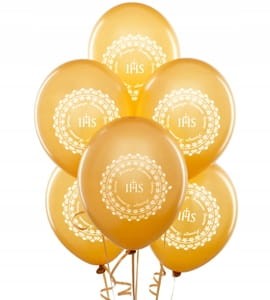 Balony komunijne złote nadruk Ornament IHS 10 szt.