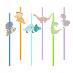 Słomki papierowe  dinozaury Dino 6x