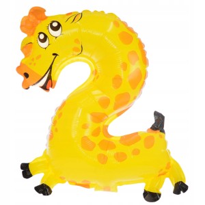 Balon foliowy cyfra 2, żyrafa, 45 cm.