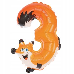 Balon foliowy liczba 3,  lis, 45 cm.