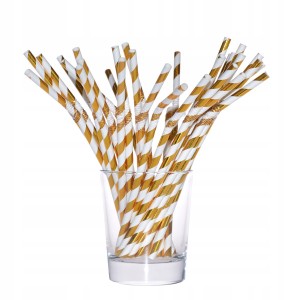 Słomki papierowe metaliczne łamane Eco 12 szt złote