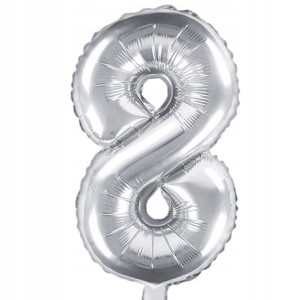 Balon foliowy liczba 8, srebrny, 35 cm. 