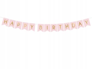 Baner Happy Birthday,jasny róz,15 x 175 cm, 1 szt.