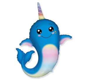 Balon foliowy błękitny Narwal, 60 cm.
