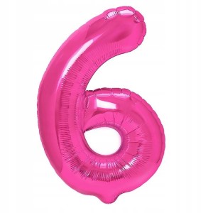 Balon foliowy cyfra 6,  różowy, 40 cm.