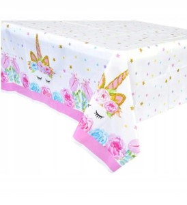 Obrus foliowy, jednorożec, 180x110 cm.