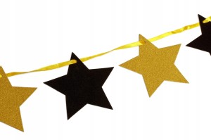 Girlanda czarno złote gwiazdki brokatowe Celebrate