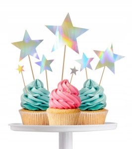 Topper na tort babeczki opalizujące gwiazdki 7szt