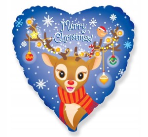Balon foliowy serce Świąteczny Renifer Rudolf 45 cm