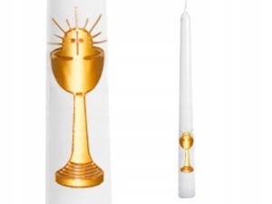 Świeca komunijna biała złoty kielich ornament 2 szt