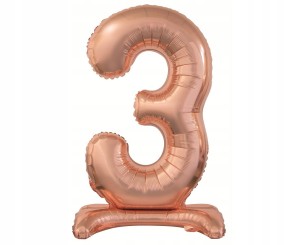 Balon foliowy cyfra 3 stojąca  różowo złota 74 cm