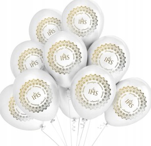 Balony komunijne białe z nadrukiem IHS