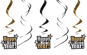 Świderki sylwestrowe „Happy New Year!” 60cm, 5 szt.