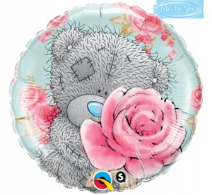 Balon foliowy 18" QL CIR "Teddy: Happy Birthday i róża" ST ASORT
