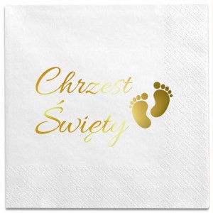 Serwetki ze złotym napisem Chrzest Święty Stópki