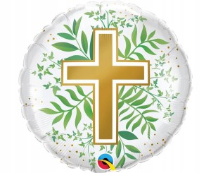Balon okrągły foliowy Złoty Krzyż