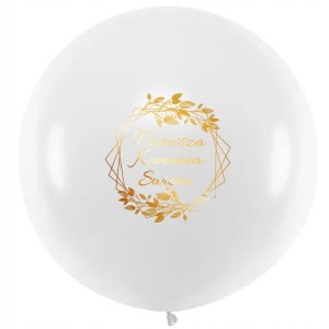 Balon biały I Komunia Święta heksagon  45 cm