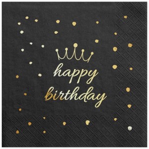 Serwetki urodzinowe czarne napis Happy Birthday