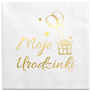 Serwetki na urodziny złoty napis Moje Urodzinki