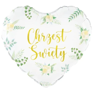 Balon foliowy biały serce Chrzest Święty 45 cm