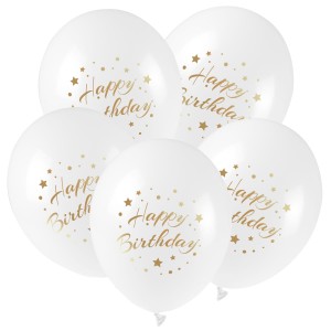 Balony urodzinowe napis Happy Birthday białe 5 szt
