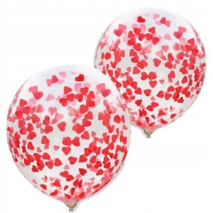 Balony transparentne z konfetti serca czerwone 5x