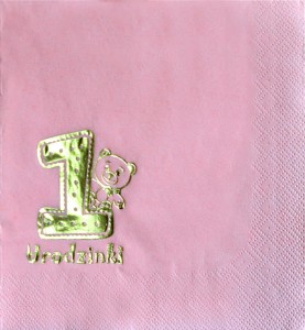 Serwetki roczek różowe z nadrukiem, miś, 33 x 33 cm, 20 szt.