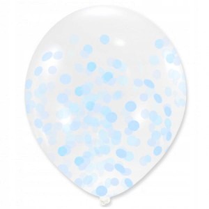 Balony przeźroczyste z konfetti niebieskie duże