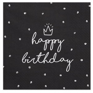 Serwetki urodzinowe Happy Birthday czarne