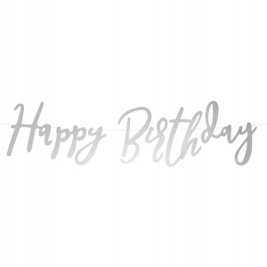 Girlanda urodzinowa baner srebrny Happy Birthday