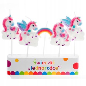 Świeczki pikery na tort, jednorożec, 5 szt.