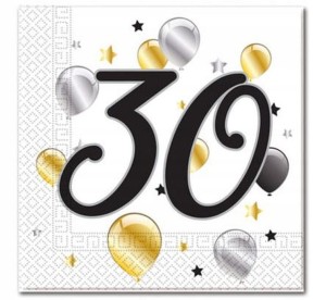 Serwetki urodzinowe na 30 urodziny w balony 20 szt
