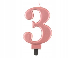 Świeczka na tort cyfra 3 różowe złoto