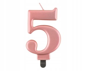 Świeczka na tort cyfra 5 różowe złoto