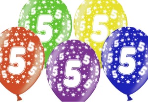 Balony na urodziny 5, 30 cm 5 szt