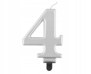 Świeczka na tort cyfra 4 srebrna