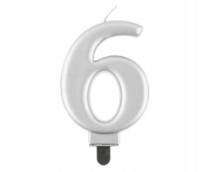 Świeczka na tort 6 cyfra srebrna