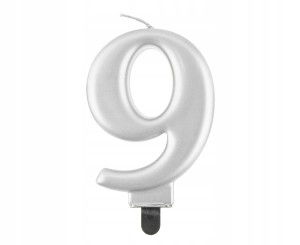 Świeczka na tort 9 cyfra srebrna