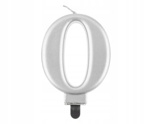 Świeczka cyfra 0 srebrna
