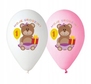 Balony na roczek Pierwsze Urodziny Różowe 5x