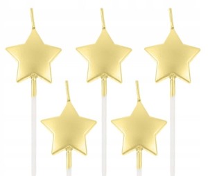 Świeczki złote pikery gwiazdki 5szt