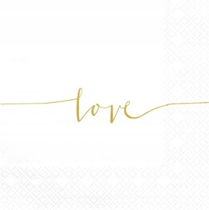 Serwetki białe złoty napis Love 20szt