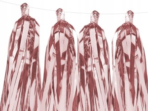 Girlanda frędzle pompony różowe złoto