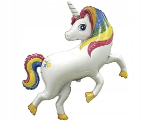 Balon foliowy tęczowy jednorożec, 35 cm.